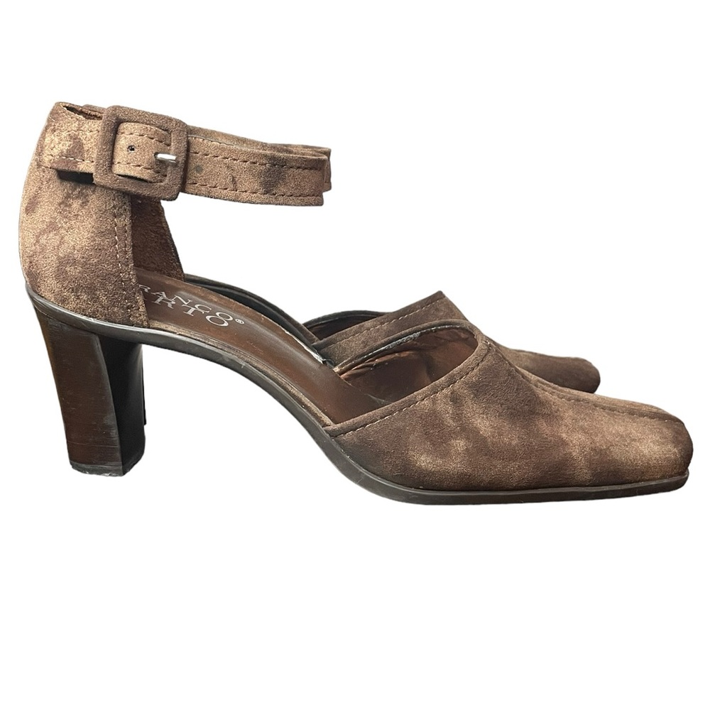 Franco Sarto Brown Leather Block Heel With Adjustable Ankle Strap Size 10 EUC